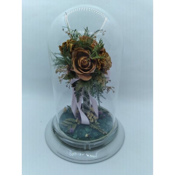 Natural Freeze Dried Rose Floral Arrangement In Glass Cloche 9" - Picture 10 of 12